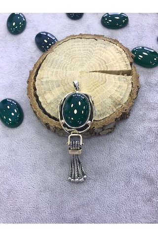 Yeşil Akik Taşlı Gümüş Kolye 925 Ayar 512655437