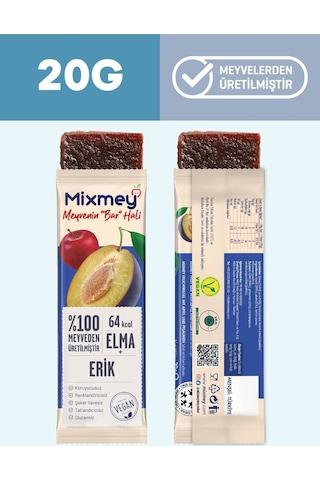 Mixmey Şeftali Erik Karma Meyve Barı 24 Adet | Atıştırmalıklar – Vegan, Glutensiz (20GR X 24 ADET)