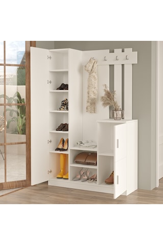 Yurudesign Roger Vestiyer Portmanto Ayakkabılık  Beyaz DD7-W