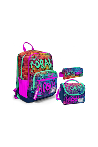 Coral High Üçlü İlk ve Ortaokul Okul Çanta Seti - Pembe Lacivert Grafiti - Erkek Çocuk