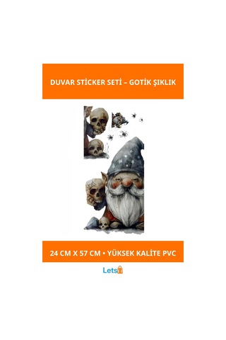 Gotik Cüce Ve Kafatası Temalı Duvar Sticker Çok Renkli
