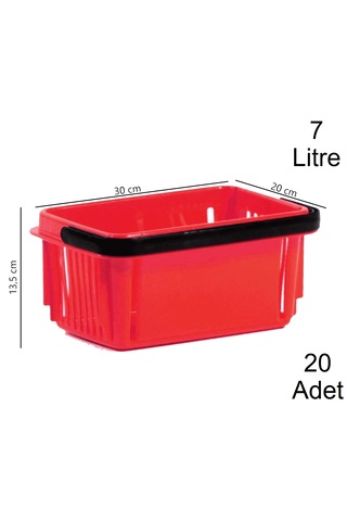 7 Litre Plastik Kozmetik Alışveriş El Sepeti Kırmızı 20 Adet / En:20 Boy:30 Yükseklik:13,5 Cm Kırmızı