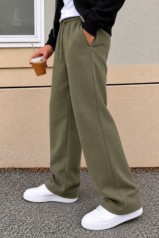 Tarz Cool Erkek Oversize Baggy Fit Eşofman Altı %100 Pamuk 3 İplik Şardonlu Bol Paça Rahat Kesim Haki