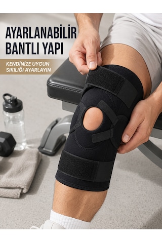 Yan Destekli Ligamentli Dizlik Açık Patella Ayarlanabilir Spor Ve Günlük Kullanım Düz Renkli