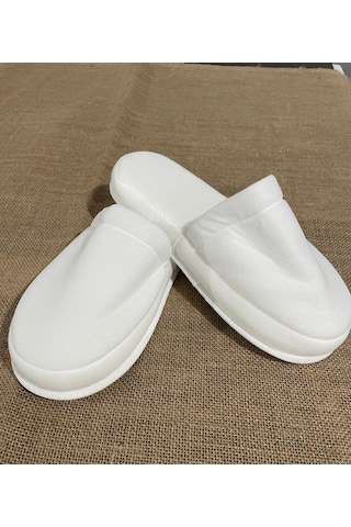 50 Çift Çift Kat Polyester Havlu Süslenebilir Lohusa Terliği Kalın Sünger Taban Otel Banyo Terlik Beyaz
