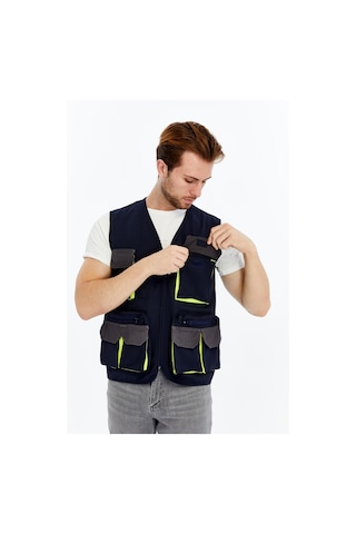 Uniprom İş Yeleği Lizbon Plus Model Çok Cepli Harman Kumaş Lacivert