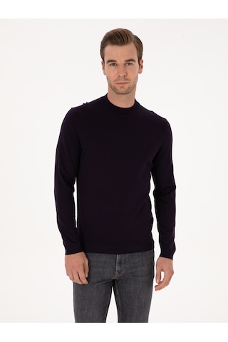 Cacharel Mürdüm Slim Fit Yün Karışımlı Çeyrek Balıkçı Yaka Basic Triko Kazak Pembe