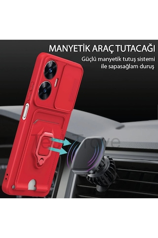 Samsung Uyumlu Galaxy A56 Kılıf Kamera Koruma Sürgülü Kartvizitli Kartlıklı Standlı İpli Renkli Kapak