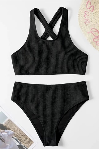 Kadın Siyah Çapraz Sırt Detaylı Iç Çamaşır Takımı Siyah