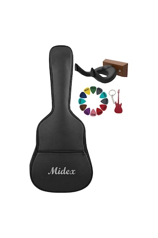 Midex Gk-40k Klasik Gitar Çantası Kaliteli Siyah Kılıf Duvar Askısı Standı + 12 Pena