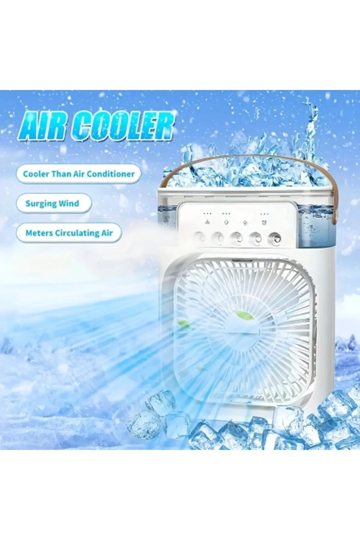 Yeni Işıklı Klima 600ml 5 Spreyli Vantilatör Buzlu Buharlı Mini Klima Mini Fan Buzlu Fan Glr Beyaz -
