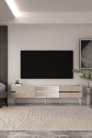 180dhdtsr5btg Tedy Raflı, Pleksi Lazer Desen Tv Sehpası Beyaz-traverten-gümüş