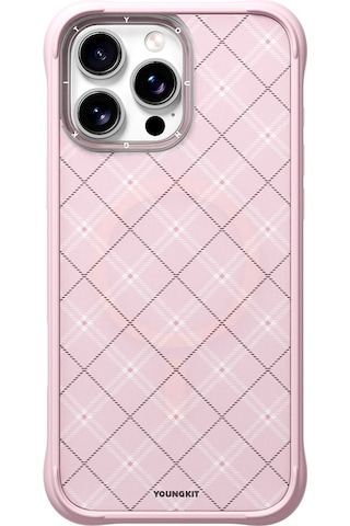 Apple Uyumlu iPhone 16 Pro Max Kılıf M-safe Şarj Özellikli Youngkit Argyle Serisi Kapak Pembe