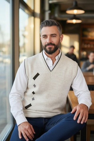 Kamalı Erkek Krem Tüylenme Yapmayan Anti-pilling Standart Fit Normal Kesim V Yaka Triko Süveter Taş