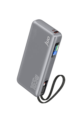 Juo 20000mah 165w Led Ekranlı Type-c Kablolu Powerbank Usb-a + Usb-c Apple Uyumlu Macbook Notebook Telefon Taşınabilir Pd Hızlı Şarj Cihazı Gri