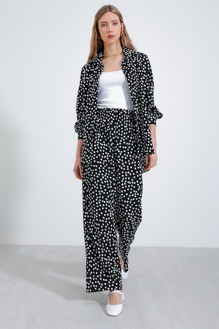 Kadın Puantiyeli Siyah Ekru Örme İkili Takım 5858 5858bgd19-256-14774 001