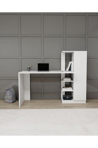 Arnetti Dolaplı Çalışma Masası Yağız Beyaz