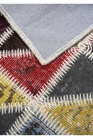 El Dokuması Vintage Patchwork Halı %100 Yün Ve Doğal Boyalı Çok Renkli