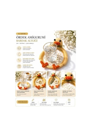 Sarı Ördek Amigurumi El Örgüsü Bardak Altlığı - Çok Amaçlı Dekoratif Takı Ve Anahtar Tabağı - El Yapımı Örgü Figürlü Coaster 1