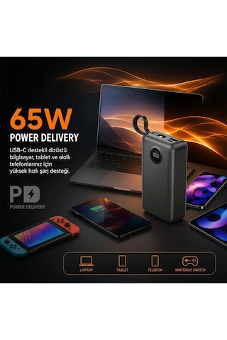 Dexim 20.000 Mah 65w Lightning+type-c Kablolu Hızlı Şarj Taşınabilir Güç Kaynağı Çok Renkli