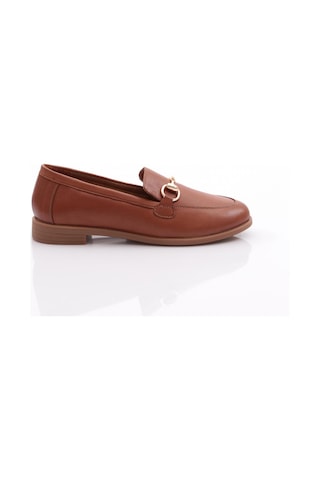 Dgn 1850 Kadin Metal Aksesuarli Loafer Ayakkabi Koyu Taba