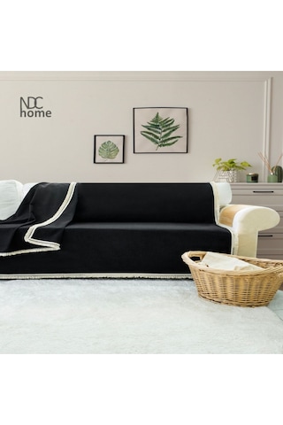 Dnc Home Tekstil Ndchome Premium Keten Siyah Ponponlu Koltuk Örtüsü 170 X 220