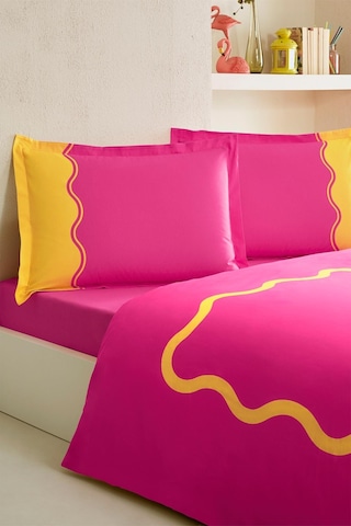 Özdilek Neon Wave Çift Kişilik Lastikli Çarşaf Nevresim Takımı Pembe