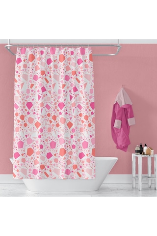 Zethome Banyo Duş Perdesi 6811 180x200 Perde Borusu Askı Aparatı Pembe 160x260 Hediyeli Çok Renkli