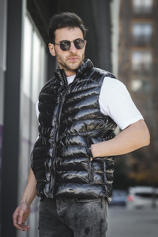 Bl 1696 Slim Fit Extra Parlak Dik Yaka Erkek Şişme Yelek Siyah