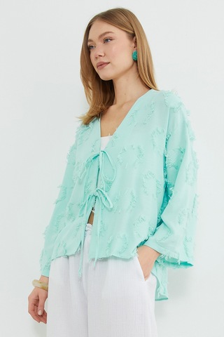 Fullamoda Püsküllü Önü Bağlamalı Salaş Kimono Mint Yeşili