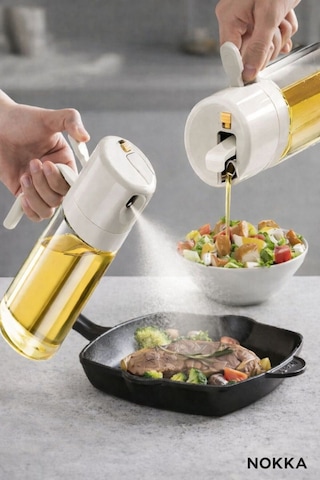 Çift Fonksiyonlu Cam Yağdanlık 450ml Zeytinyağı Sıvıyağ Şişesi Airfryer Sprey Yağlık Diğer