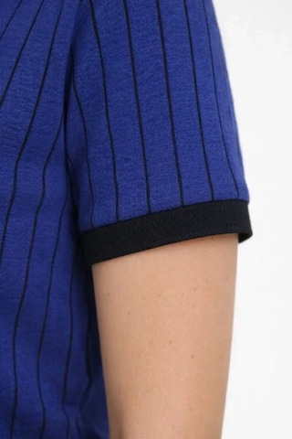 Vexor Polo Yaka Çizgili Tişört Kısa Kol Düğmeli Yazlık T-shirt - Saks Mavisi