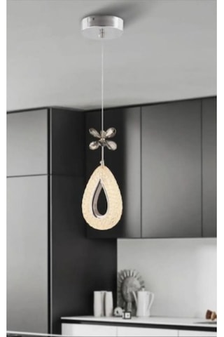 Damla Gümüş Tekli 3 Renk Ledli Kumandasız Modern Led Avize