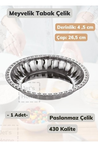 Çelik Meyvelik Tabak 26,5 Cm Paslanmaz Çelik Tabak Gümüş Gri