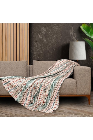 Latuda Concept Softmicro Boho Etnik Desenli Mikrofiber Koltuk Örtüsü Ve Tv Battaniyesi, Koltuk Şalı, Kaymaz Turkuaz Genel