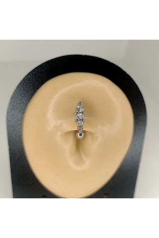Aya Tasarım Gümüş Renk Ters Taşlı Göbek Piercing Gümüş