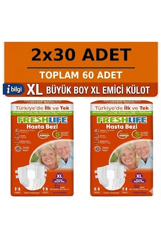 Freshlife Belbantlı Xlarge Ekstra Büyük Boy Hasta Bezi 60 Adet 2x30 Paket XL