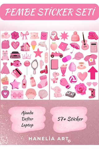 Pembe Sticker 2 Li Avantaj Seti Ajanda, Defter & Laptop Çok Renkli