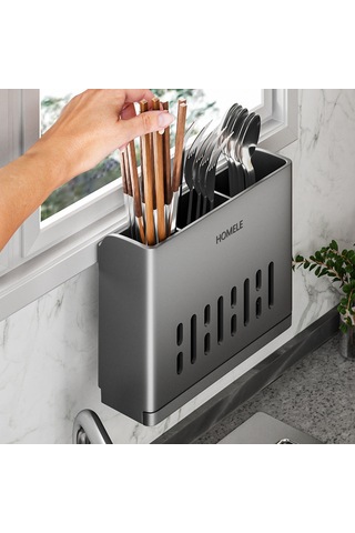 Konesam Duvarlı Mutfak Çatal Kaşık Bıçak Depolama Kutusu, Su Çıkarma Özelliği, Delme Yok Kurulum, Siyah İki Bardak, Toplu Satış Diğer
