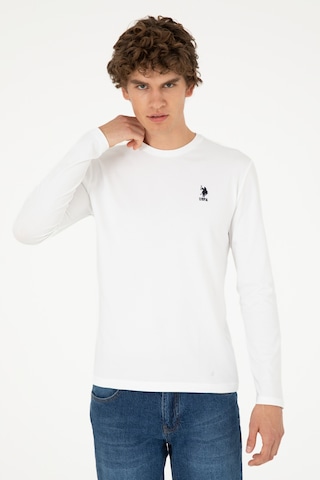 U.S. Polo Assn. Erkek Slim Fit Bisiklet Yaka Beyaz Basic Sweatshirt 50289027-VR013