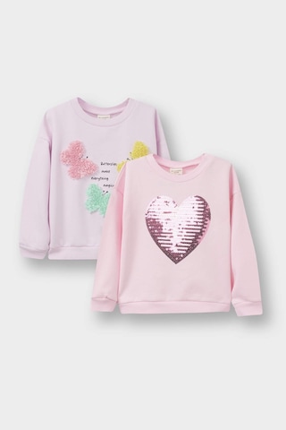 Defacto Kız Bebek Bisiklet Yaka Baskılı İçi Yumuşak Tüylü 2li Sweatshirt E8922a525aupn441 Pembe