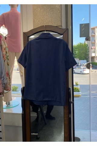 Pera Moda Poplin Kumaş Kısa Kollu Gizli Düğmeli Gömlek Lacivert
