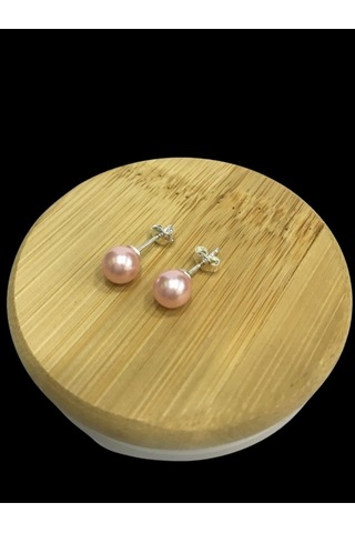 Pembe İnci Küçük Top Gümüş Küpe 6 Mm