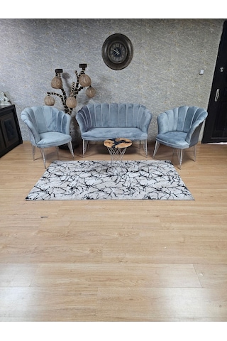Zafir Krom Kaplama Tel Ayak Papatya Çay Seti Koltuk Takımı , Balkon, Salon, Ofis, Cafe Koltuk Takımı Gri