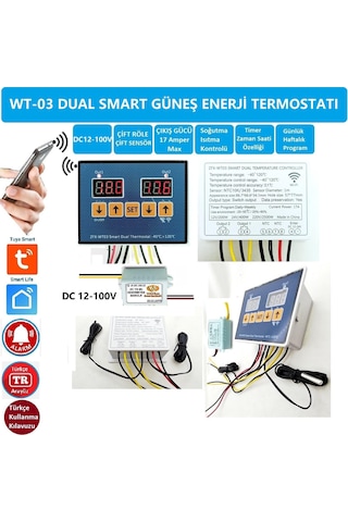 Yate10 Wt-03 Dual Smart Wifi Dc12-100v 17a Güneş Panel Termostat/ Timer