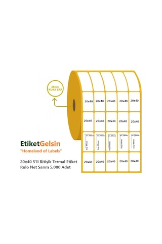 20X40 Termal Etiket 5'Li Bitişik 10 Rulo