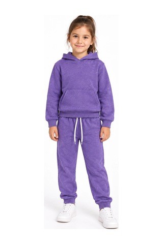 Rony Pony Kids Kız Çocuk Mor Kapşonlu Eşofman Takımı Kanguru Cepli Sweatshirt Ve Jogger Alt 2 Li Set