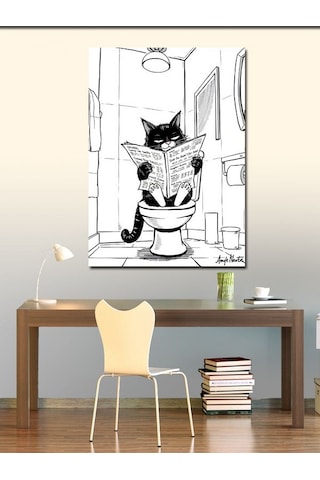 Kanvas Tablo Karikatür Tuvalet Kedisi 50cmx70cm