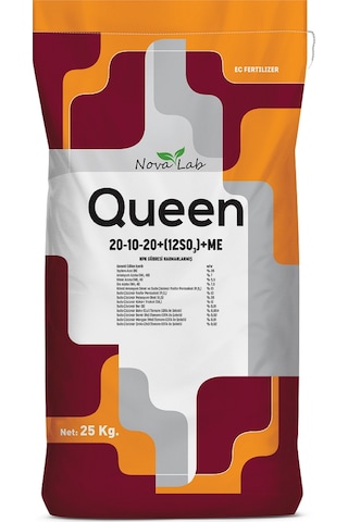 Novalab Queen 20 - 10 - 20 + (12So3) + Me Npk Suda Çözünür DaMLama Gübresi 25 KG