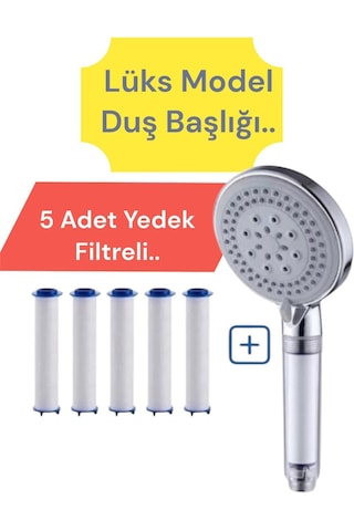 Truva 5 Adet Yedek Filtreli Duş Başlığı Kireç Önleyici Özellikli Su Tas Gri